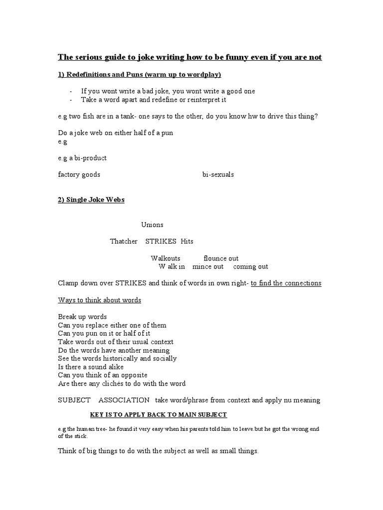 Serious Guide to Joke Writing Techniques | PDF | Jokes