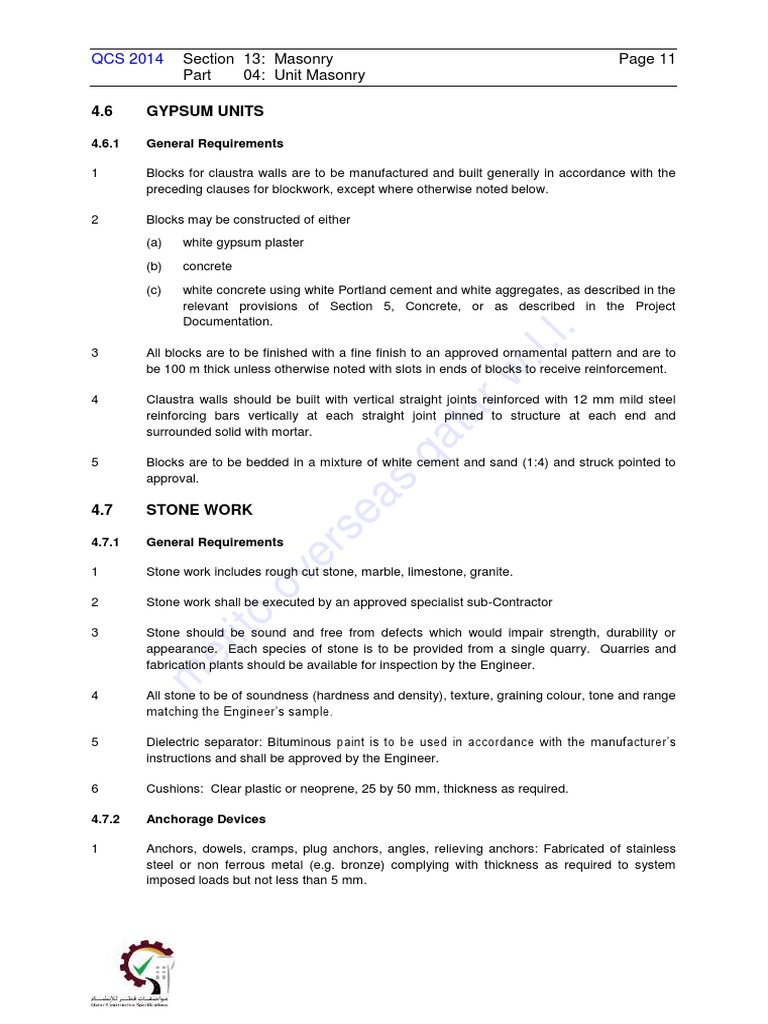 QCS 2014 Section 13: Masonry Guidelines | PDF | Building Materials ...