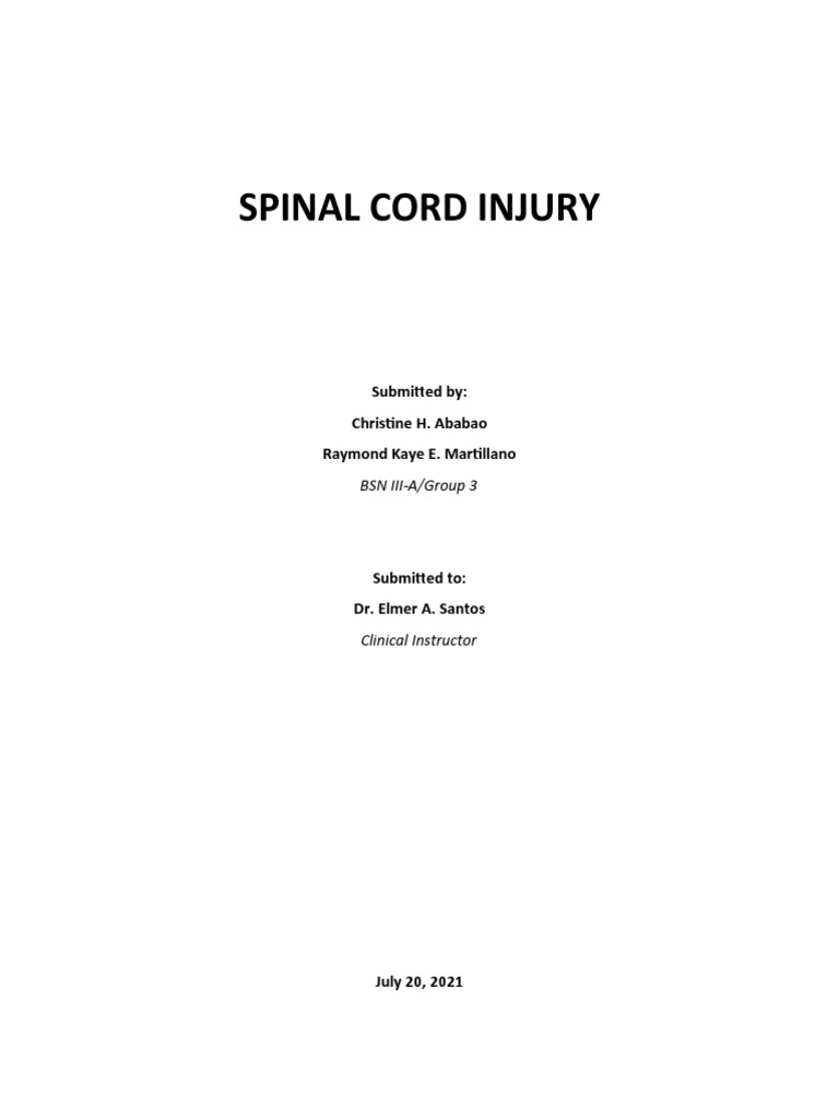 Spinal Cord Injury PDF Vertebral Column Spinal Cord Injury