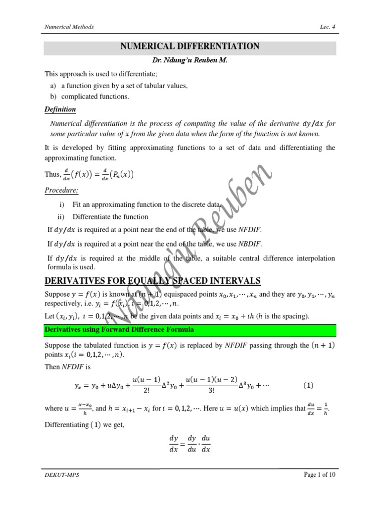 Numerical Differentiation Methods Explained | PDF | Derivative ...