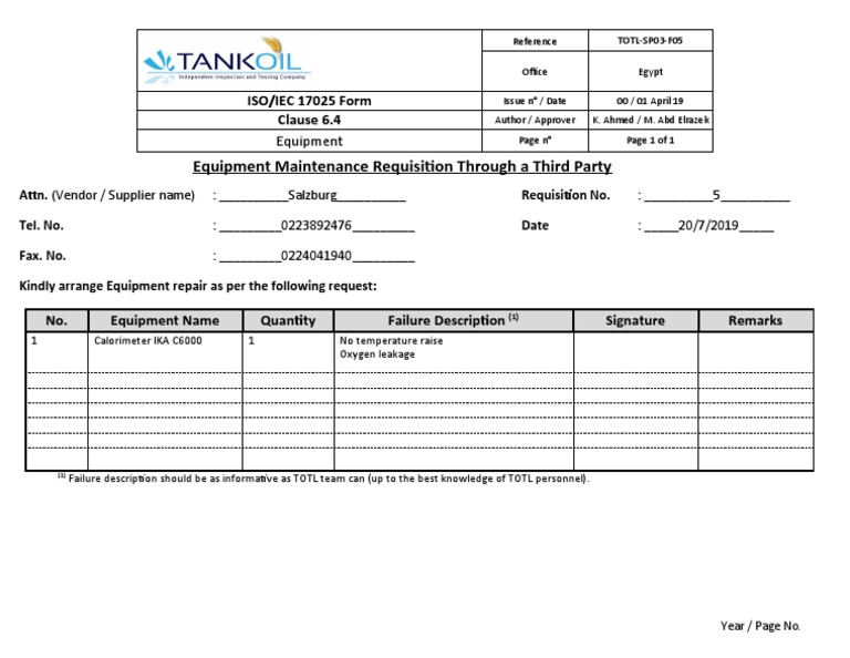 Equipment Maintenance Requisition Form | PDF | Technology & Engineering