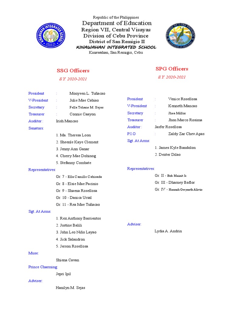 Department of Education SPG Officers SSG Officers PDF