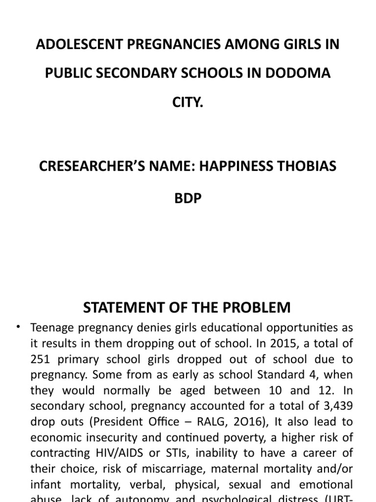Adolescent Pregnancies Among Girls in Public Secondary Schools in ...