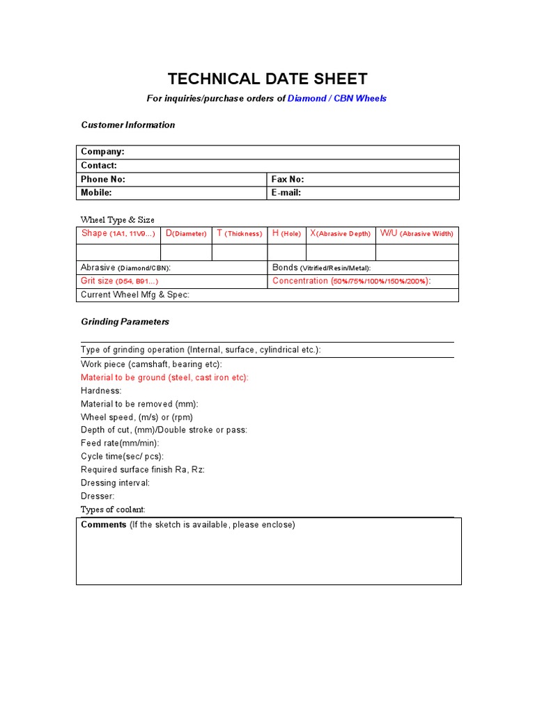 Diamond/CBN Wheel Tech Sheet | PDF