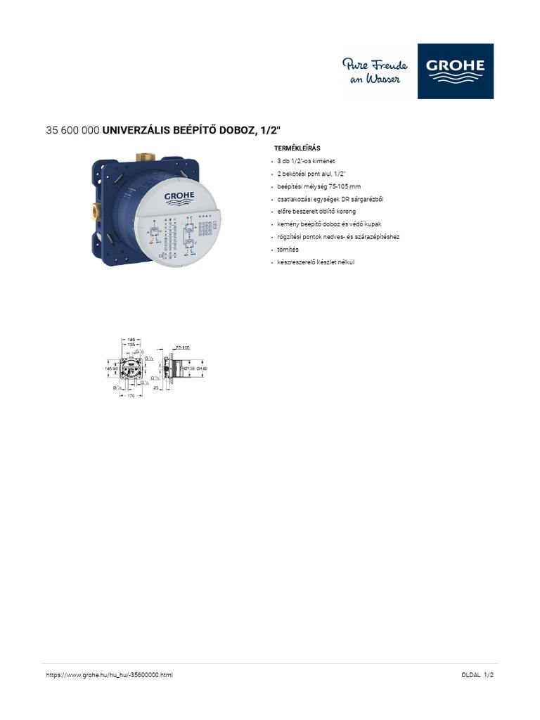 GROHE Specification Sheet 35600000 | PDF