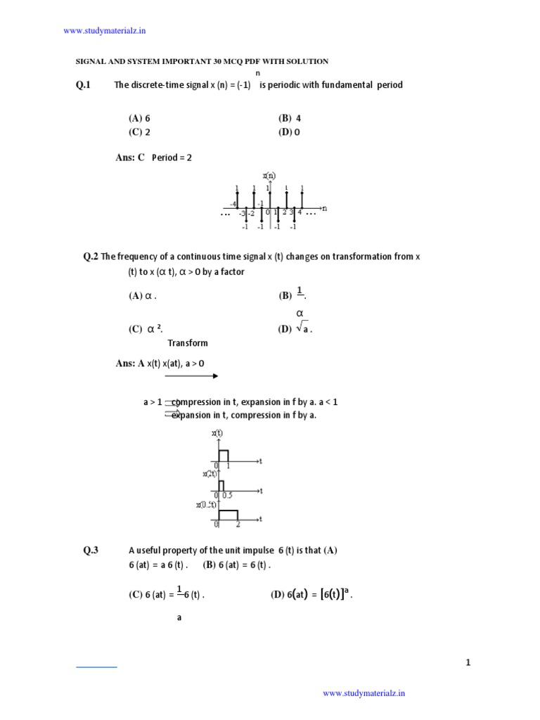 WWW - Studymaterialz.in: Signal and System Important 30 MCQ PDF With ...