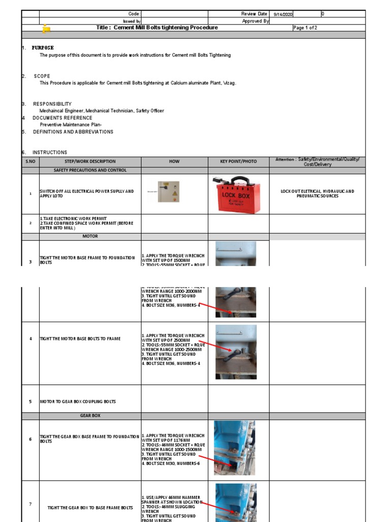Mill Bolts Tightening Procedure PDF Machines Mechanical Engineering 