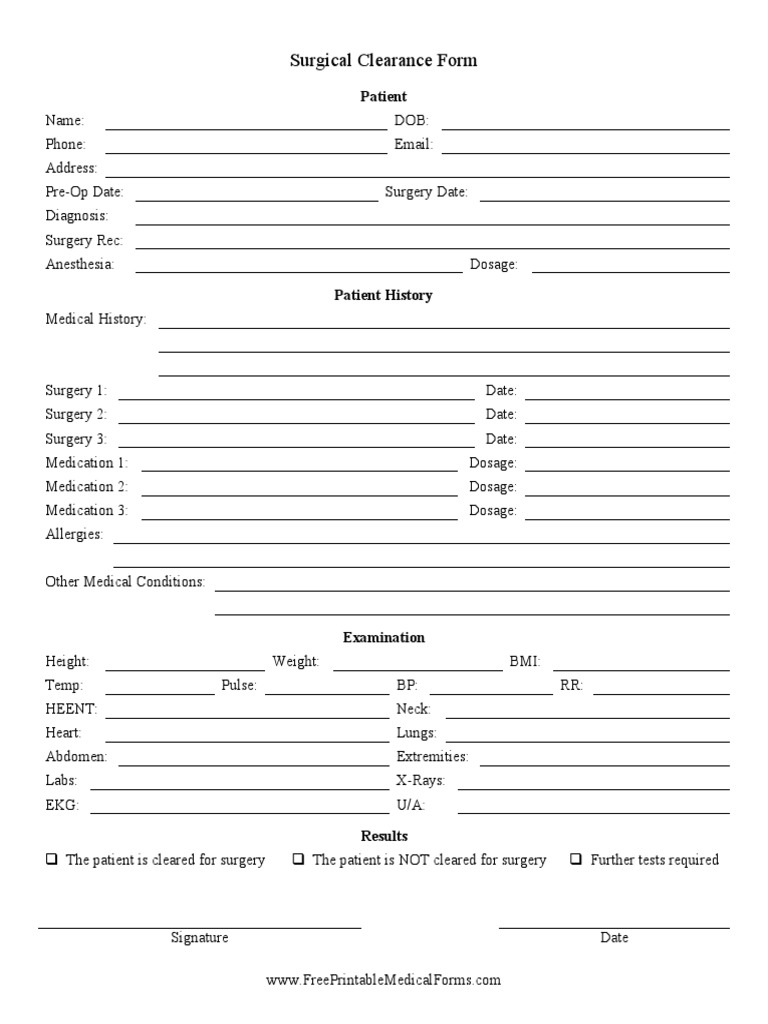 surgical clearance form | pdf | science & mathematics