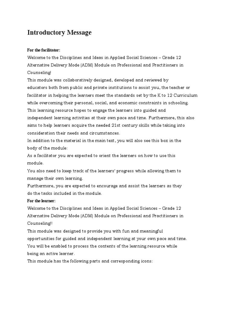Introductory Message: For The Facilitator | PDF