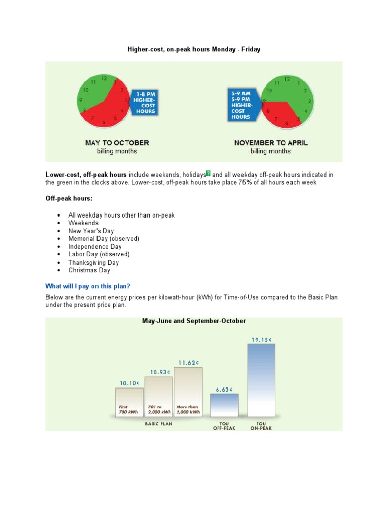 SRP Time-of-Use Hours and Rates | PDF | Finance & Money Management