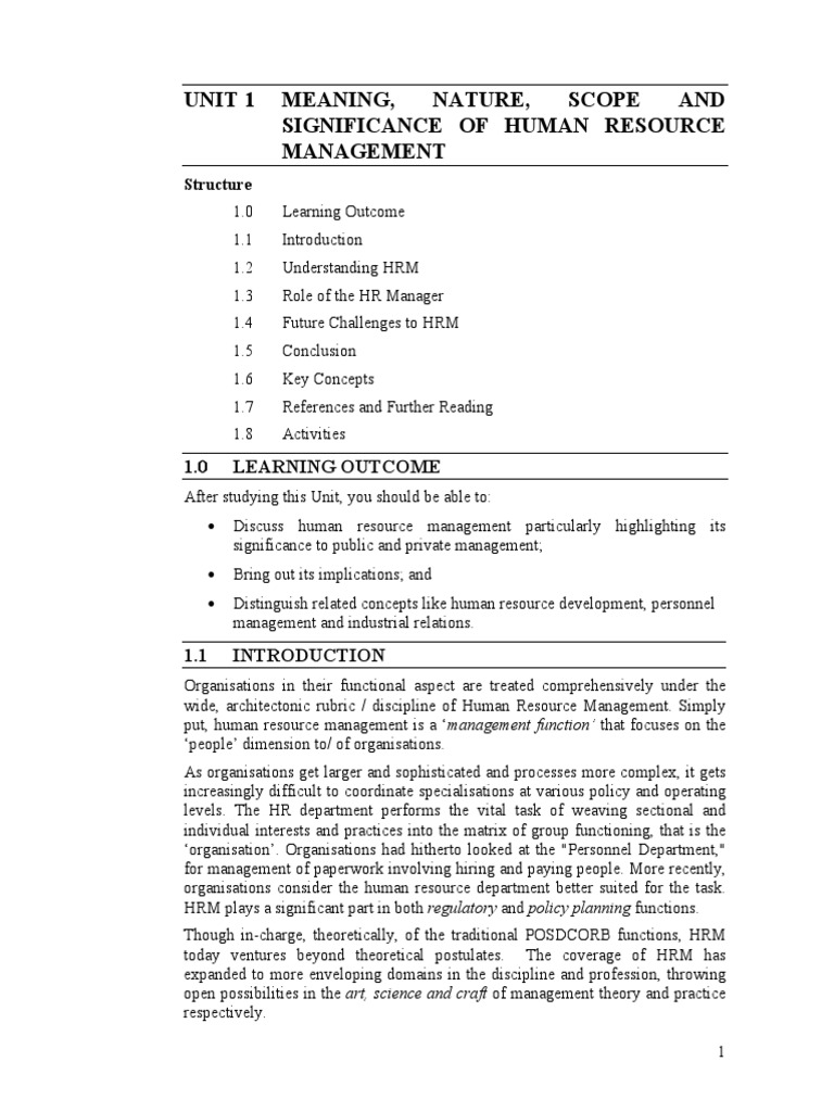 HRM - Unit 1 Combined | PDF | Human Resource Management | Employment