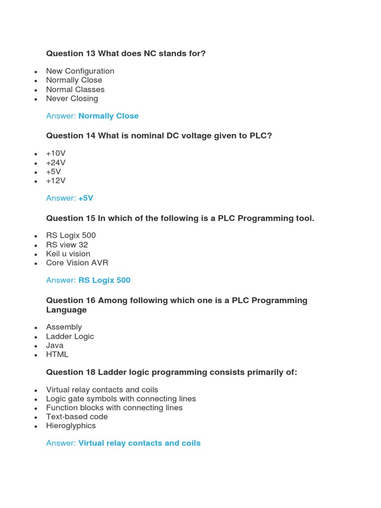 PLC Mcqs Part 1 PDF Programmable Logic Controller Relay