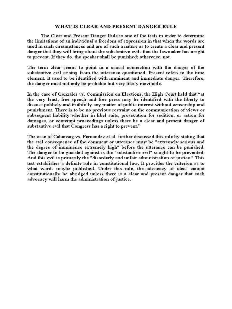 What Is Clear and Present Danger Rule PDF