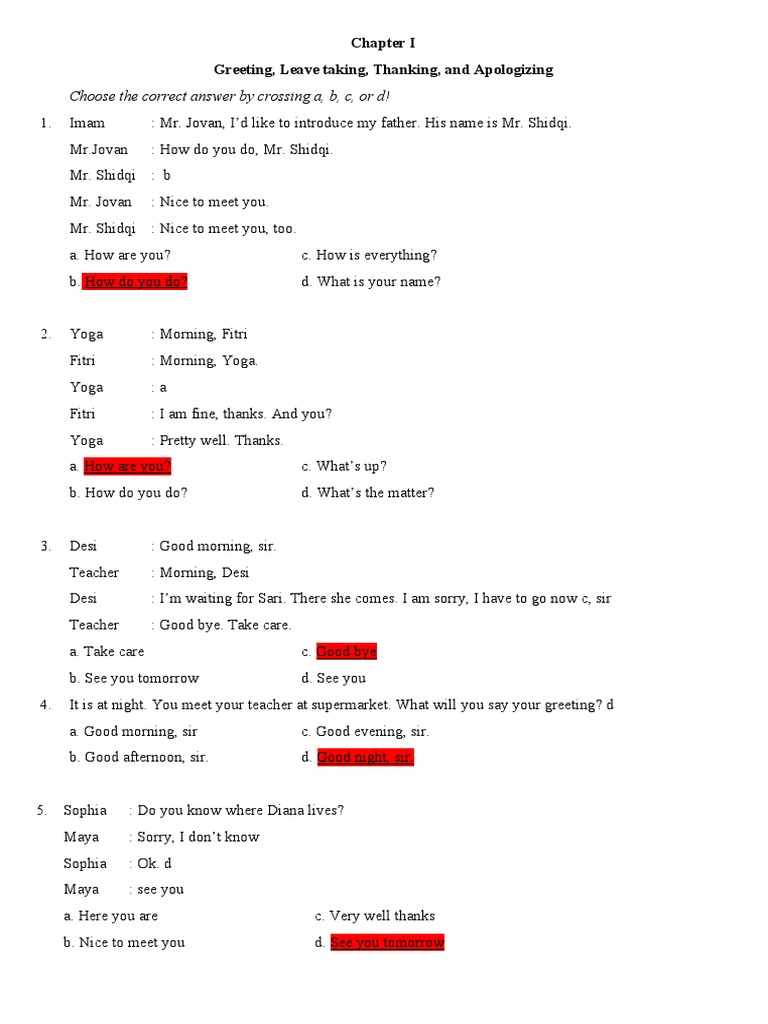 English Greeting Exercises | PDF