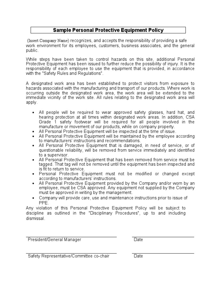 PPE Policy for Employee Safety | PDF | Personal Protective Equipment ...