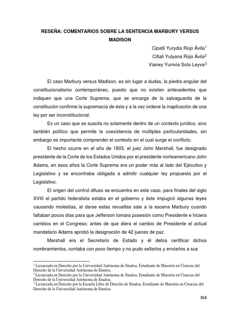 Análisis del Caso Marbury vs. Madison | PDF | Juez | Tribunal Supremo ...