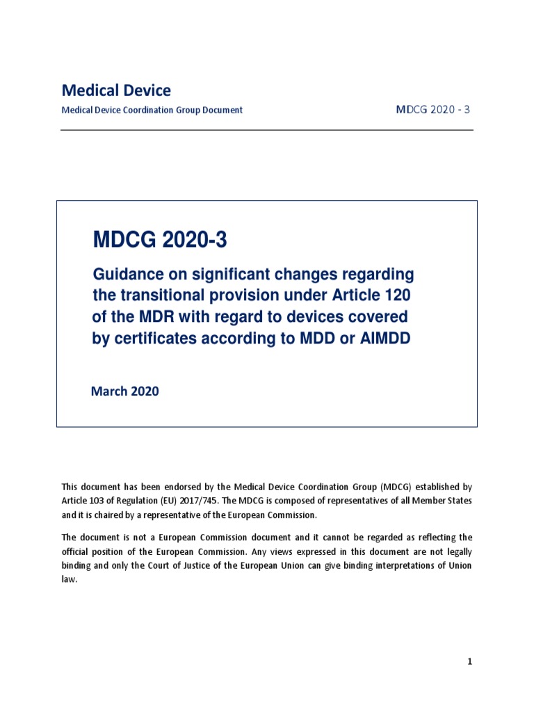 MDCG 2020 3Guidance On Significant Changes PDF Medical Device