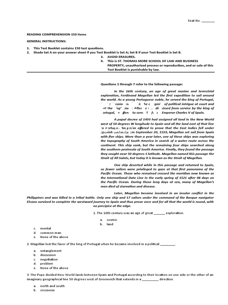 Drill - Reading Comprehension | PDF | Wright Brothers | Trojan War