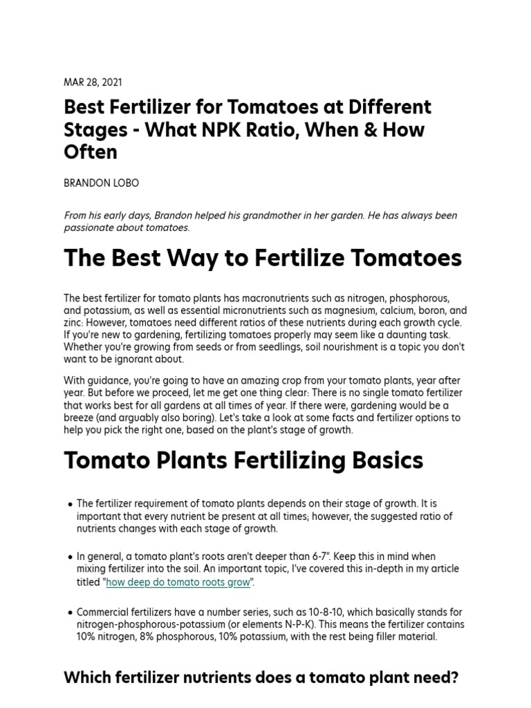 Best Fertilizer For Tomatoes at Different Stages What NPK Ratio, When