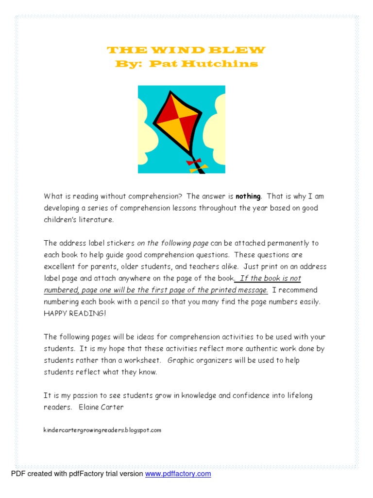 The Wind Blew Pdf Reading Comprehension Books