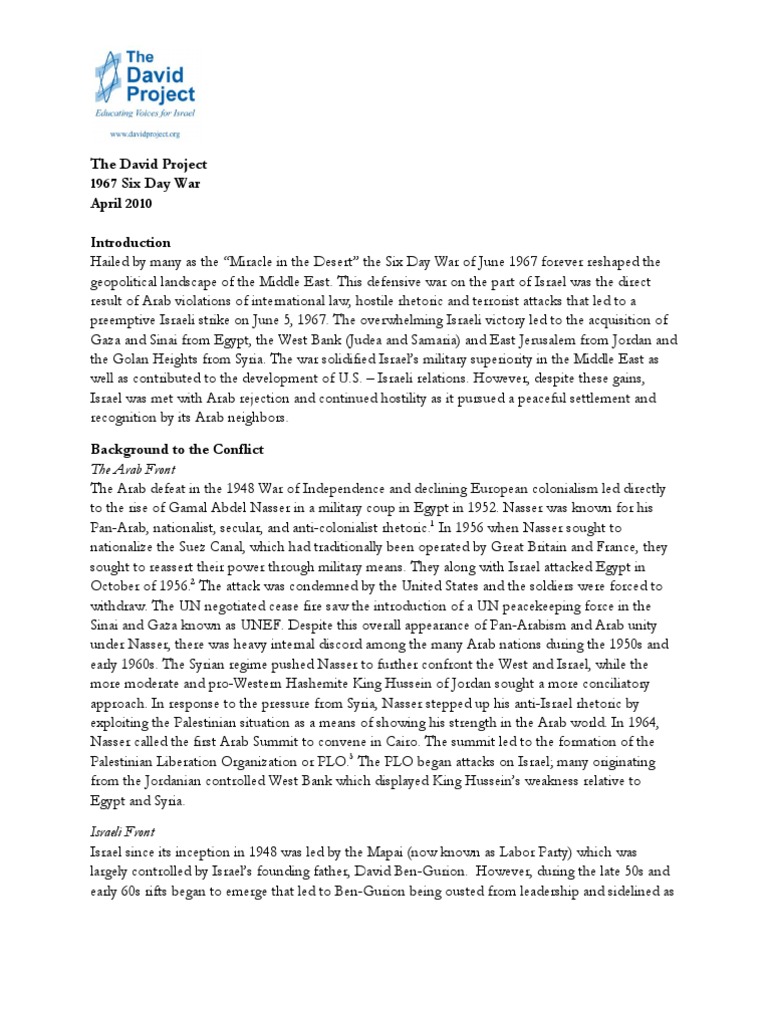 The David Project 1967 Six Day War April 2010 | PDF | Six Day War | Israel