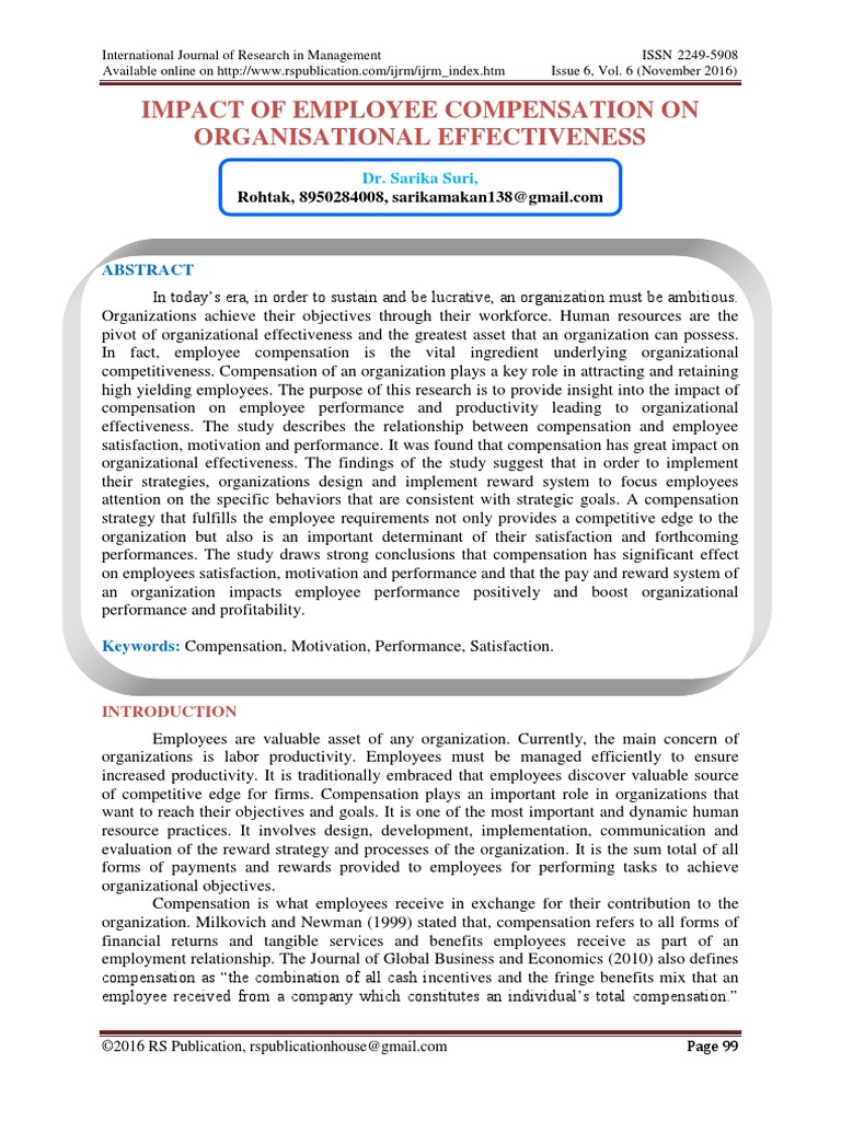 Impact of Employee Compensation On Organisational Effectiveness | PDF ...