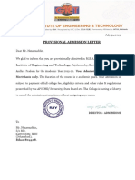 Provisional MBA admission letter