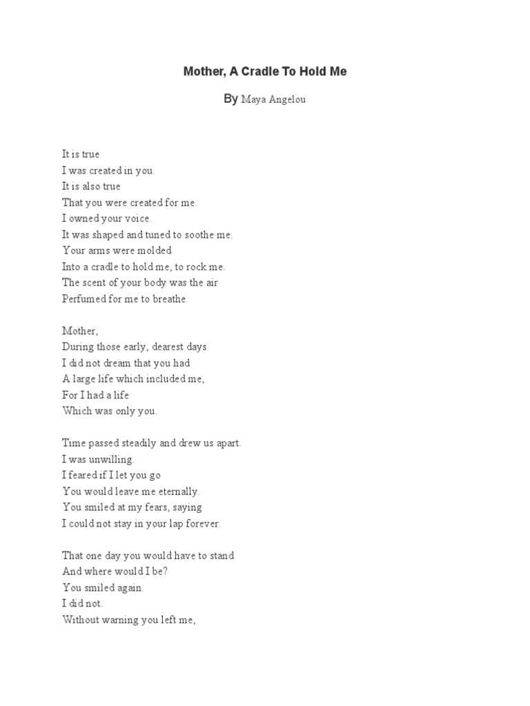 Mother, A Cradle To Hold Me Maya Angelou PDF