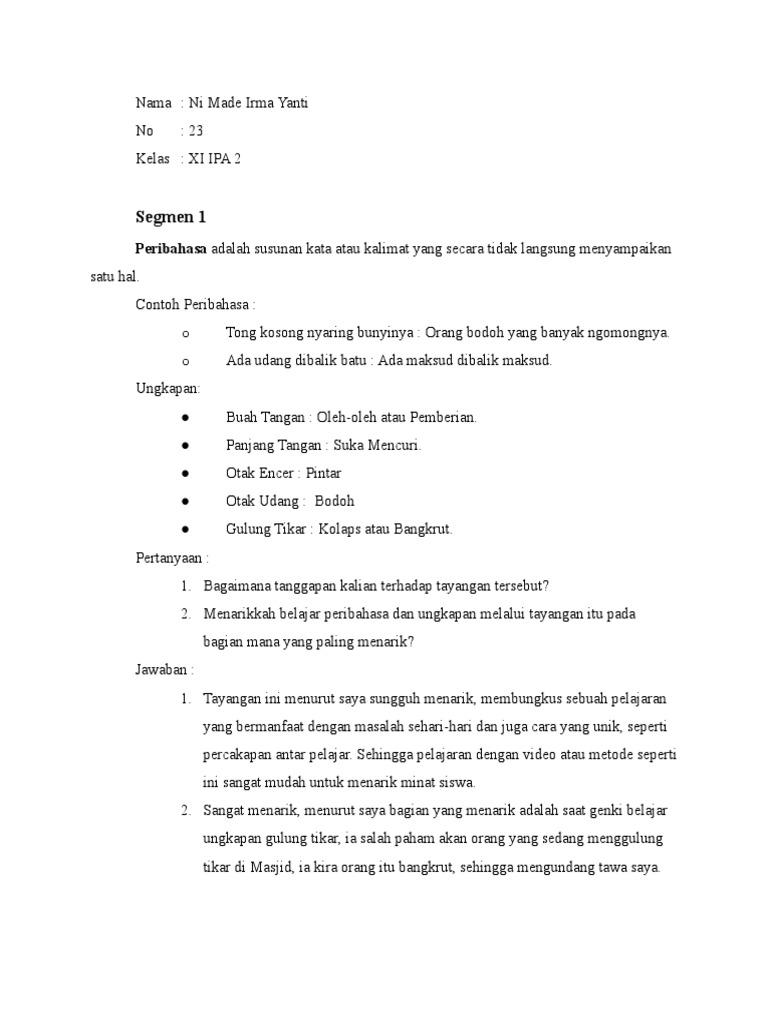 Segmen 1 Peribahasa Adalah Susunan Kata Atau Kalimat Yang Secara Tidak Langsung Menyampaikan