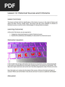 Lesson 1.2: Historical Sources and Criticisms