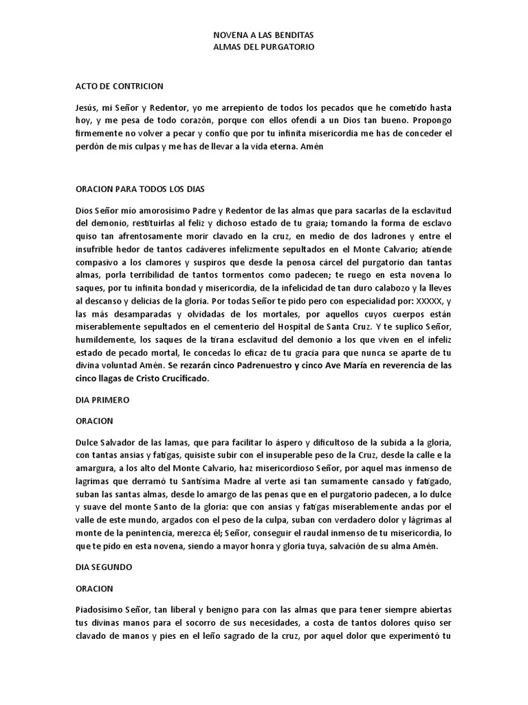 Novena a las Benditas Almas del Purgatorio | PDF | Purgatorio | Oración