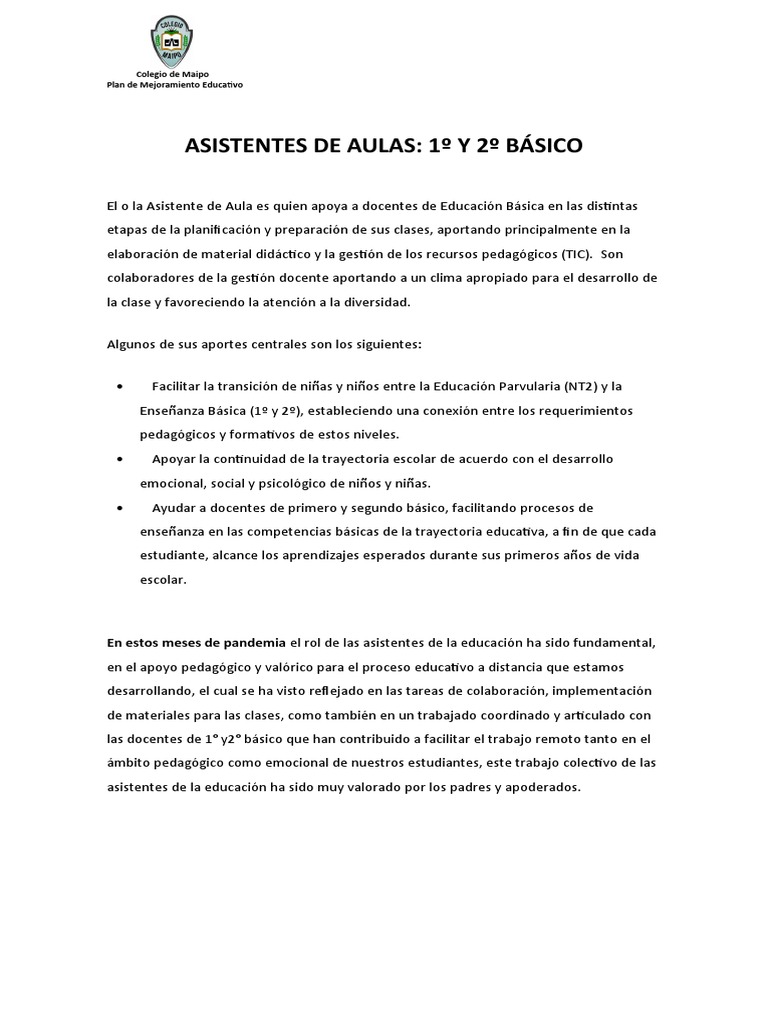Pauta Evaluacion Asistentes de Aula | PDF | Maestros | Educación primaria
