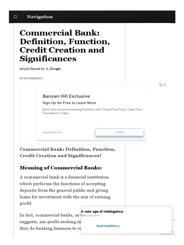 Commercial Bank Definition, Function, Credit Creation and