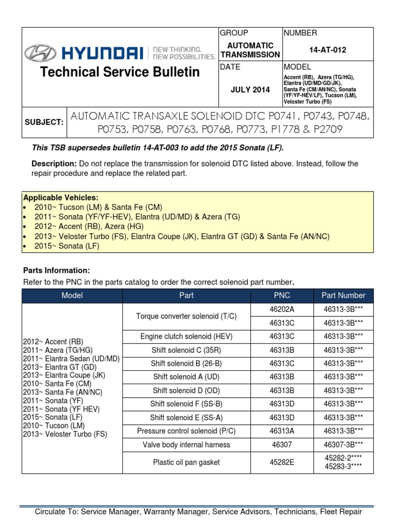 Hyundai Automatic Transaxle DTC Guide | PDF | Automatic Transmission ...
