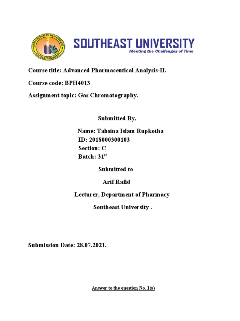 Answer To The Question No. 1 (A) PDF Gas Chromatography