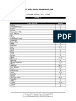 Lista de preços de peças agrícolas