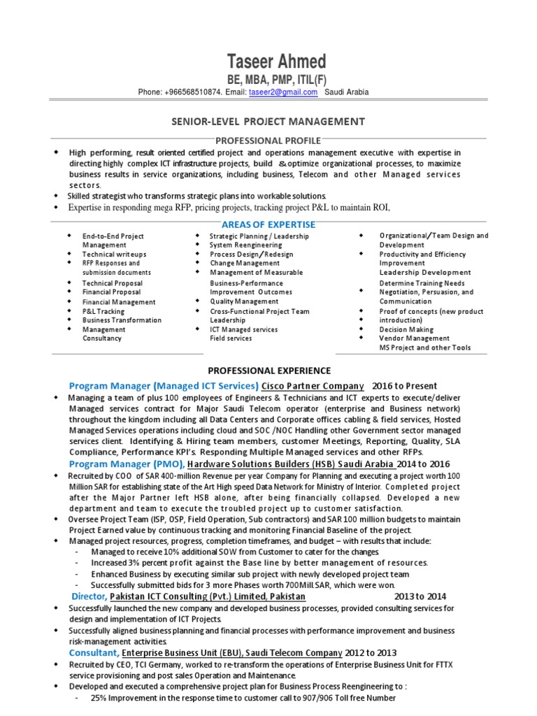 Senior ICT Project Manager Profile | PDF | Public Switched Telephone ...
