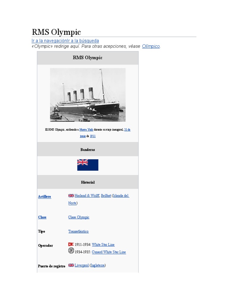 Hundimiento Del Rms Lusitania Fecha De Inicio RMS Olympic | PDF | línea Estrella Blanca | Transatlánticos