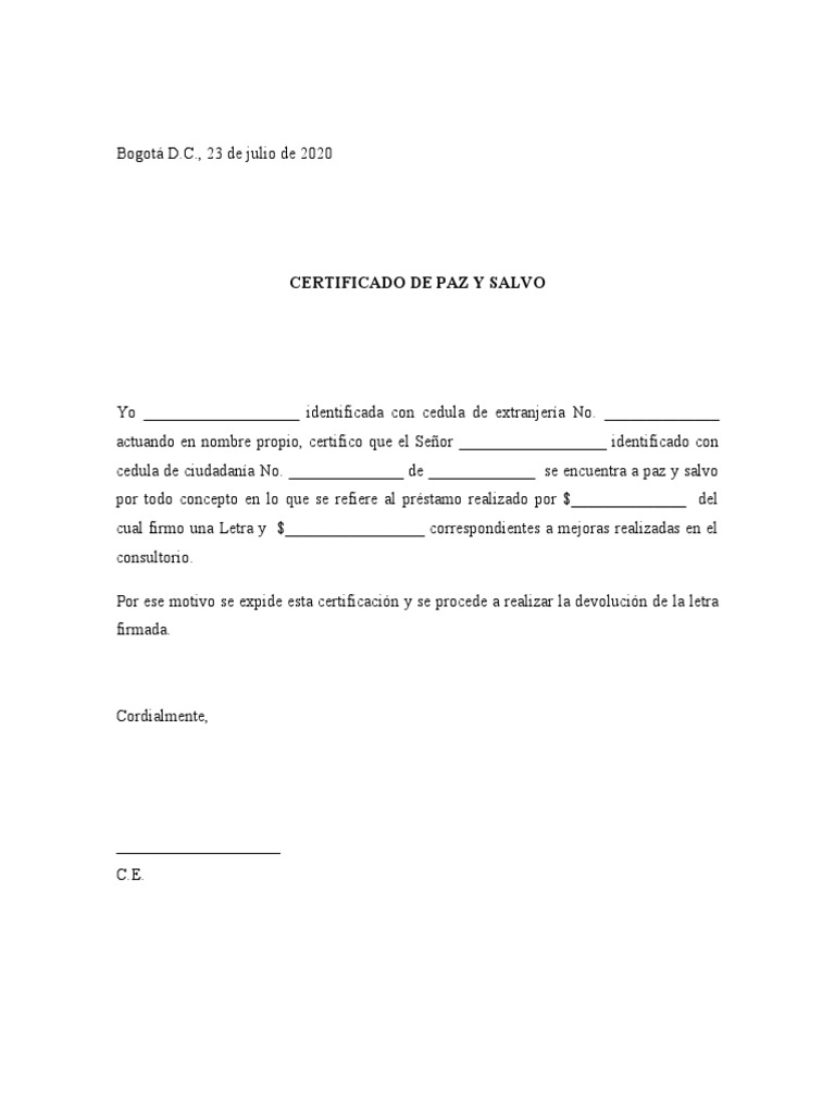 Certificado de Paz y Salvo | PDF