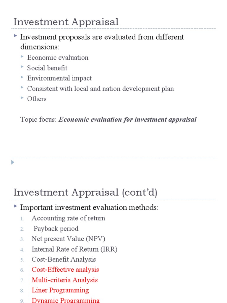 Investment Appraisal Methods Explained | PDF | Net Present Value ...