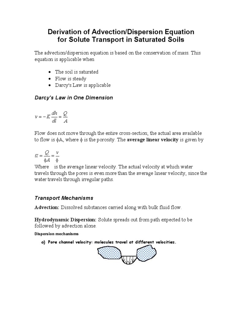 Advection-Dispersion Equation in Soils | PDF | Porosity | Fluid Dynamics