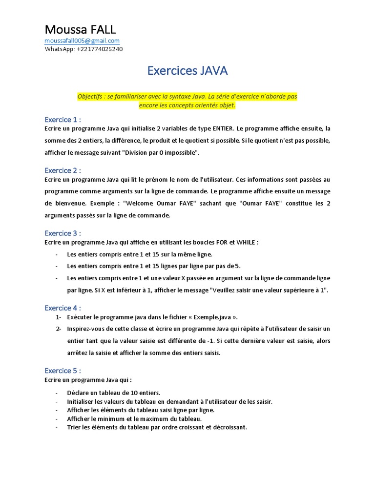 Exercices de base en Java | PDF | Évolution de carrière | Méthodes et ...