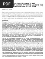 Education of The Child in Urban Slums: An Overview of Factors Affecting Learning and Responsive Action Through Social Work