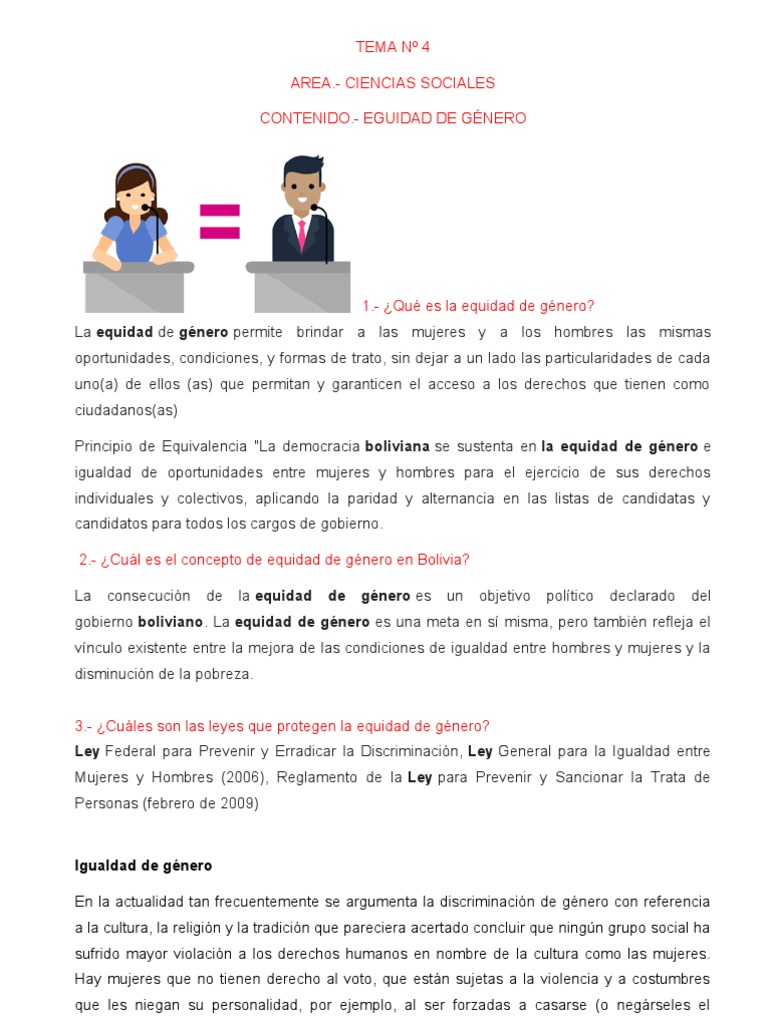 Equidad de Género en Bolivia: Conceptos y Leyes | PDF | Estudios de ...