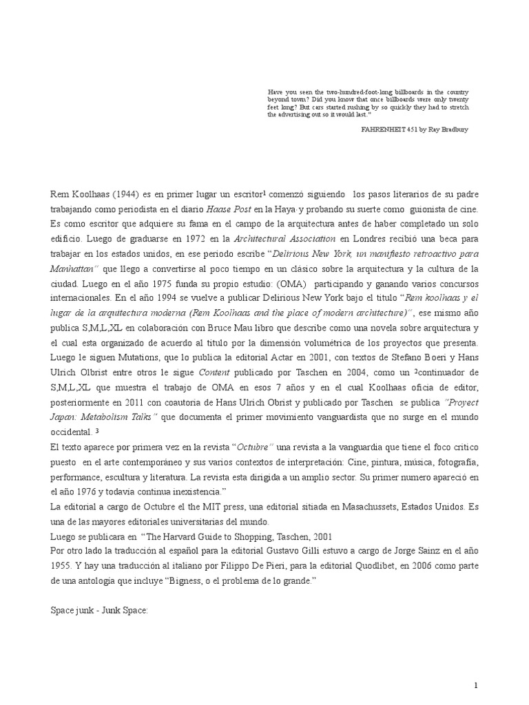 On Junk Space by Rem Koolhaas Jeronimo Bedel PDF