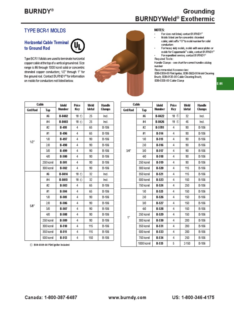 Burndy Grounding Burndyweld Exothermic Type Bcr1 Molds PDF Mechanical Engineering