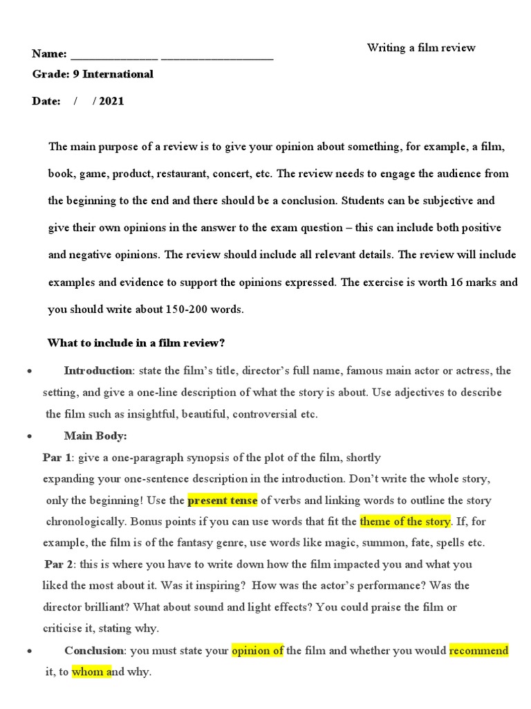 film review worksheet  PDF  Linguistics