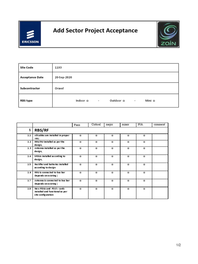 Add Sector Project Acceptance: RBS/RF | PDF