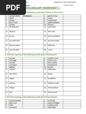 Vocabulary Worksheet 1