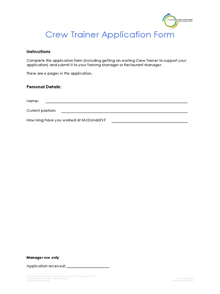 Crew Trainer Application - McDonalds | PDF | Applied Psychology | Learning